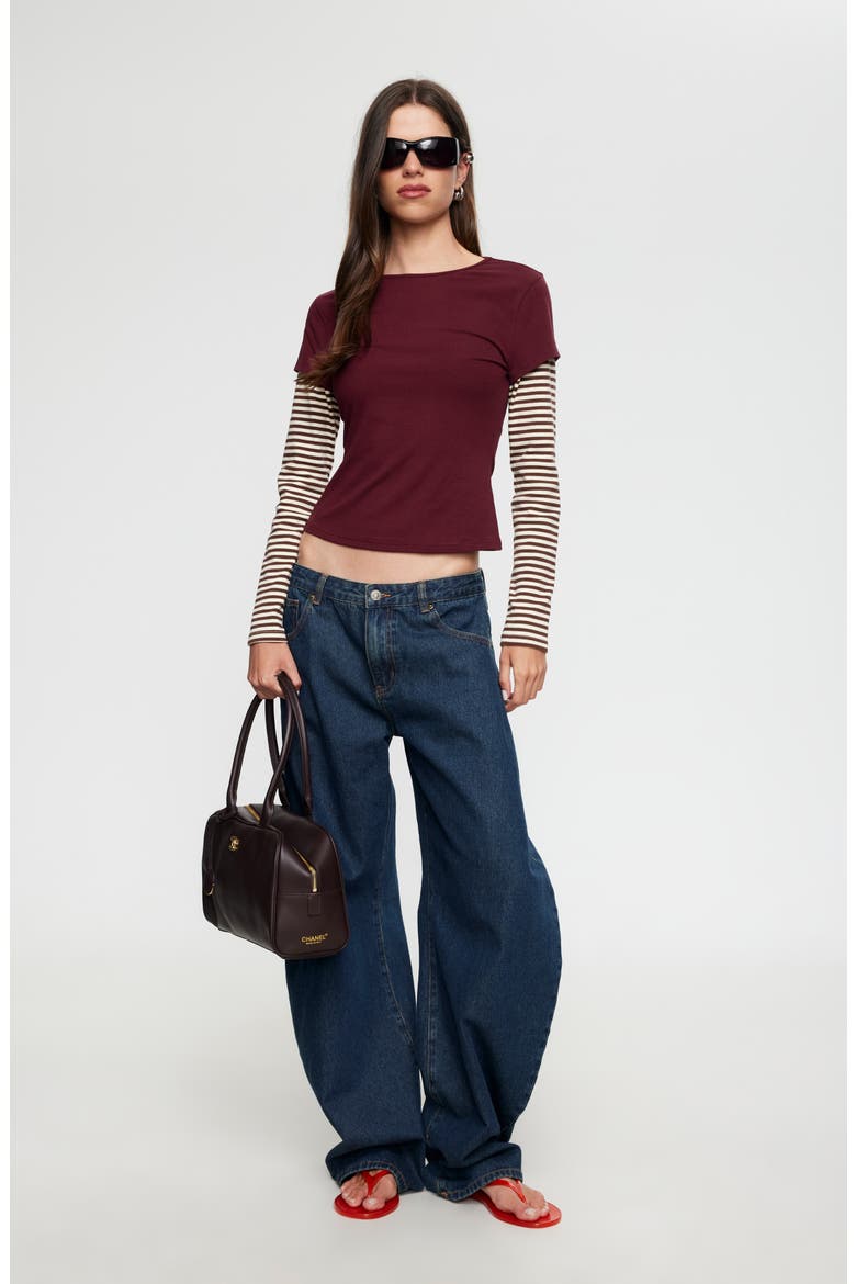 Bloom Layered Long Sleeve T-Shirt, Alternate, color, GARNET STRIPE