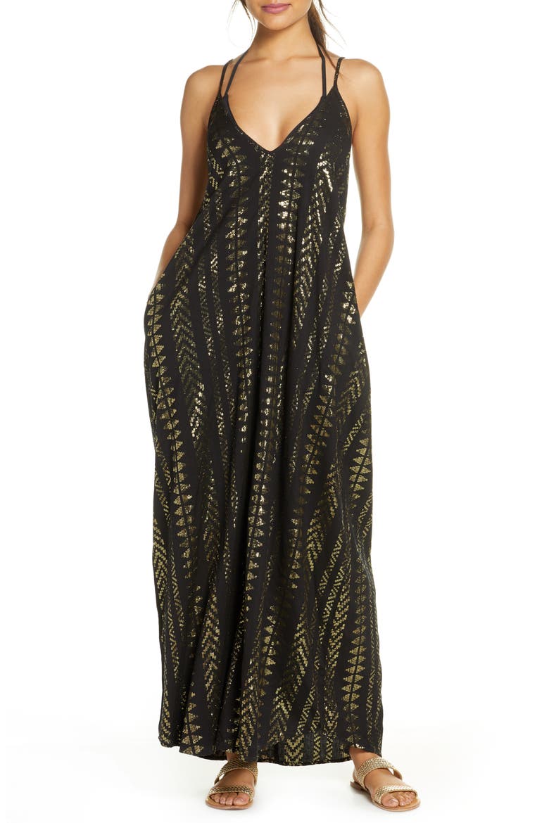 V-Neck Cover-Up Maxi Slipdress, Main, color, BLACK