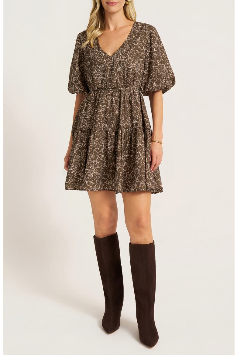 Kensington Bubble Sleeve Tiered Dress, Main, color, MOSS/ BLUSH