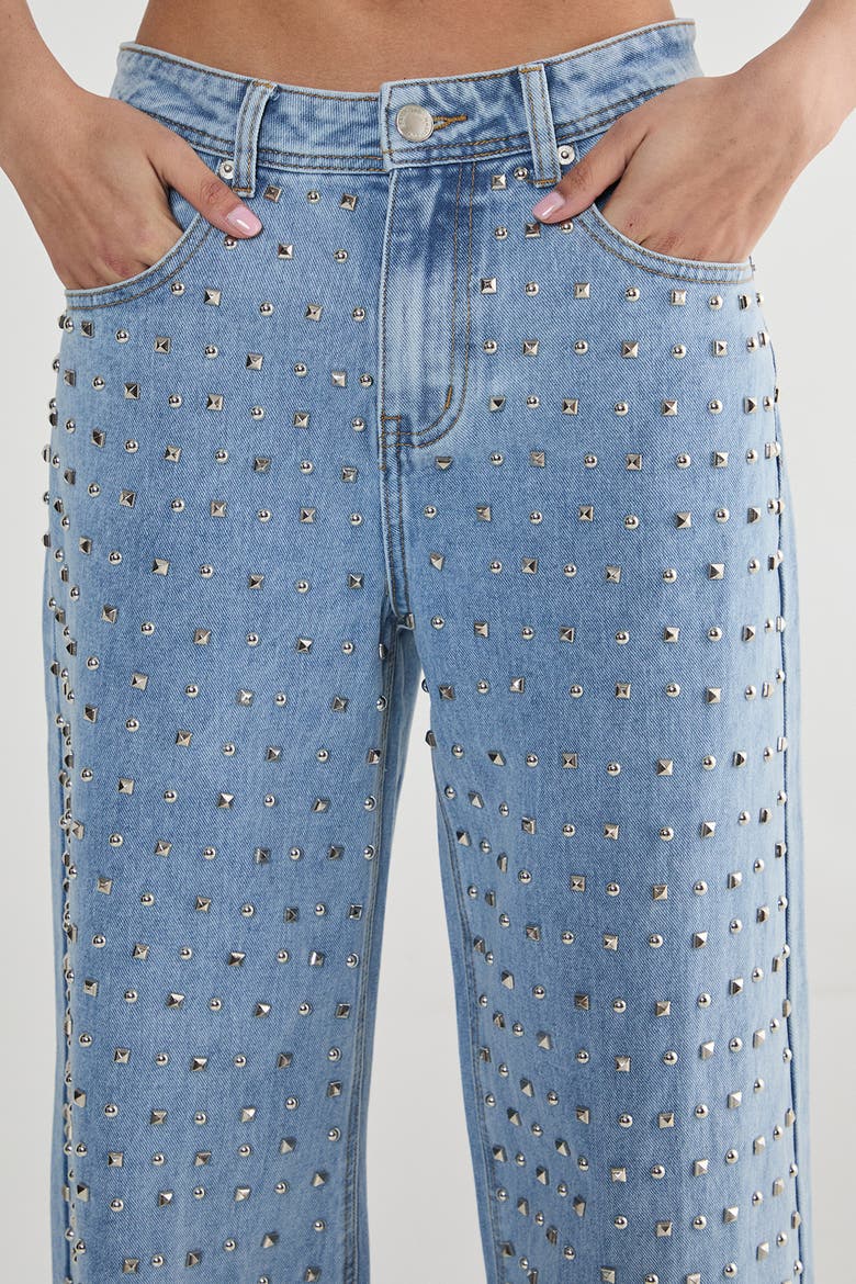 Studded Straight Leg Denim Jeans, Alternate, color, Vintage Wash