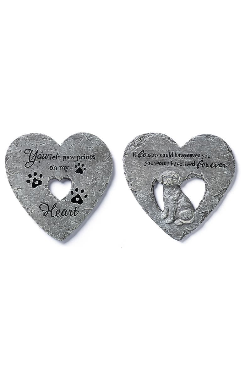 Set of 2 Cement Heart Shaped Paw Prints and Dog Memory Stepping Stones, Main, color, Grey