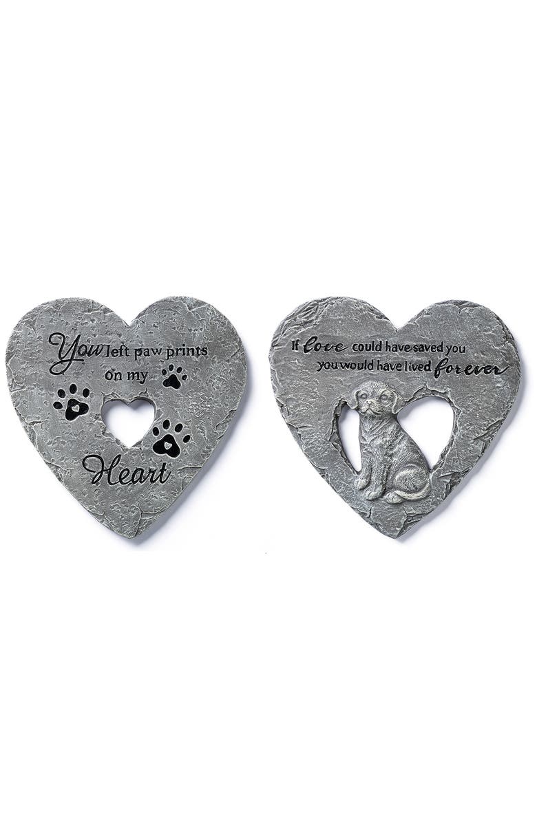 Glitzhome Set of 2 Cement Heart Shaped Paw Prints and Dog Memory Stepping Stones, Main, color, Grey