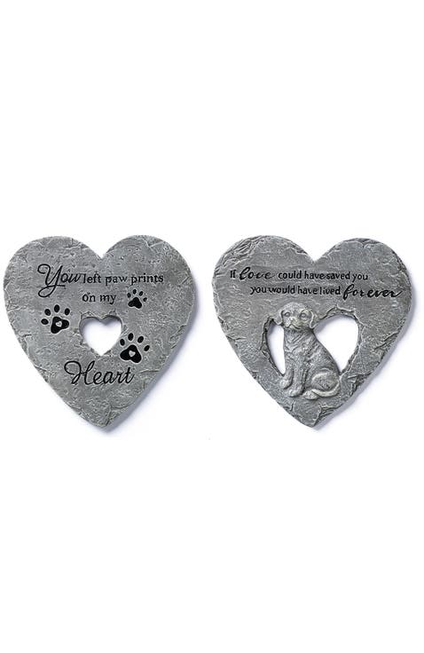 Set of 2 Cement Heart Shaped Paw Prints and Dog Memory Stepping Stones