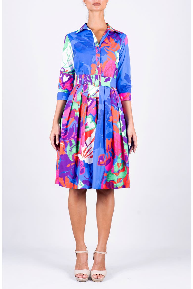 Spanish Garden Pleated Shirtdress, Main, color, Sky Blue