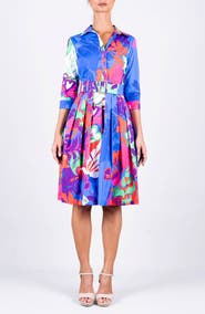 SAMANTHA SUNG Spanish Garden Pleated Shirtdress