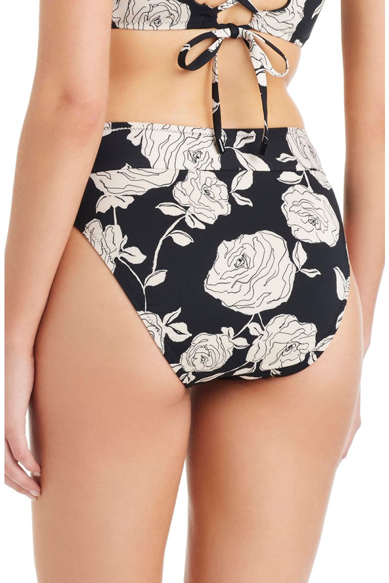 Floral V-Front High Cut Bikini Bottoms, Alternate, color, BLACK