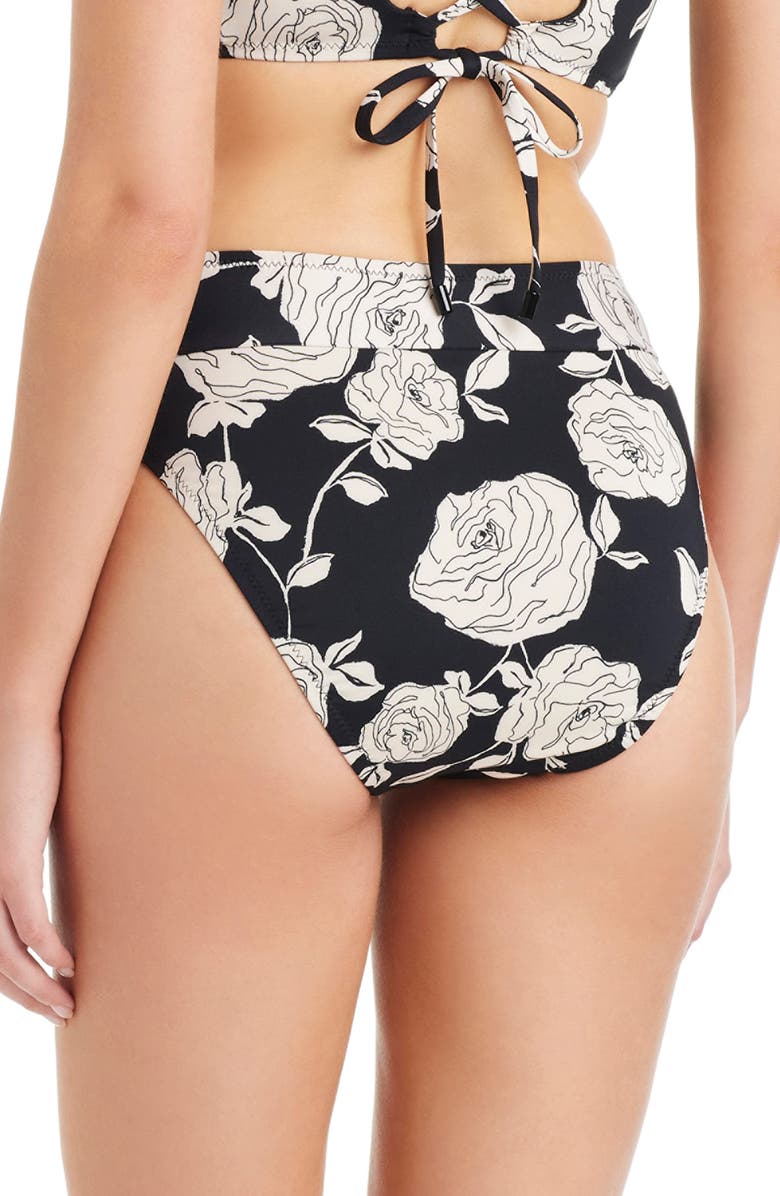 Sanctuary Floral V-Front High Cut Bikini Bottoms, Alternate, color, Black