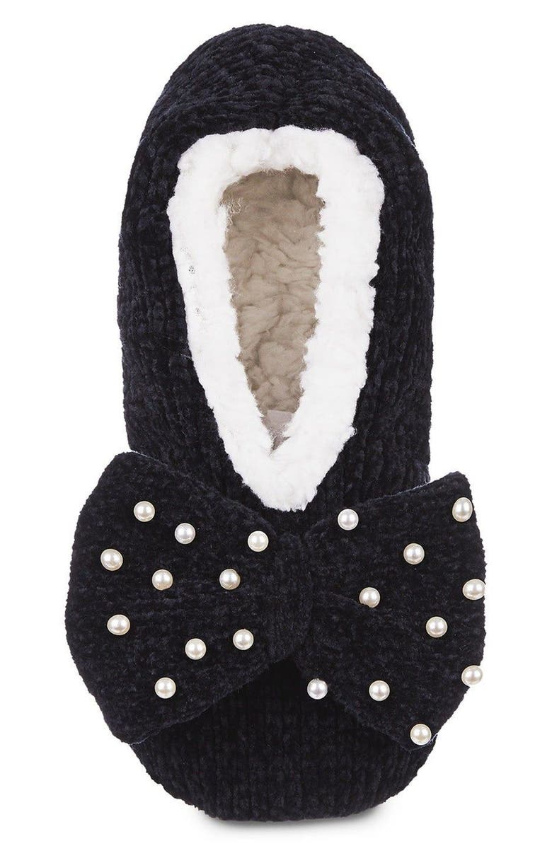 MeMoi Precious Pearls Chenille Slipper Socks, Alternate, color, Black