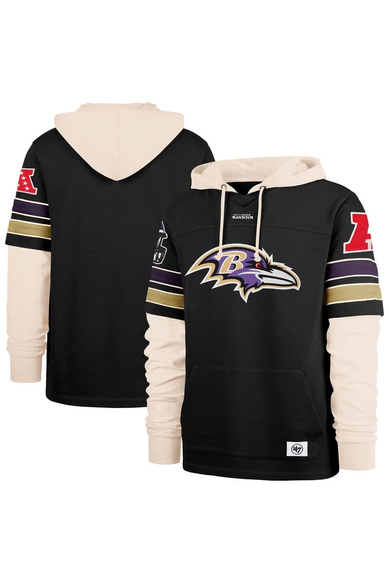 Men's '47  Black Baltimore Ravens Split Zone Cornerback Duo Hoodie, Main, color, Black