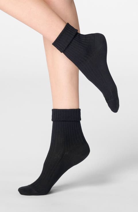Cotton Blend Rib Crew Socks