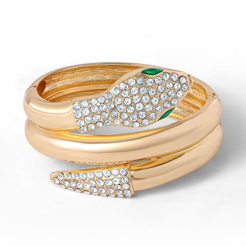 Snake Hinge Gold-Tone Bracelet with Crystal Eyes