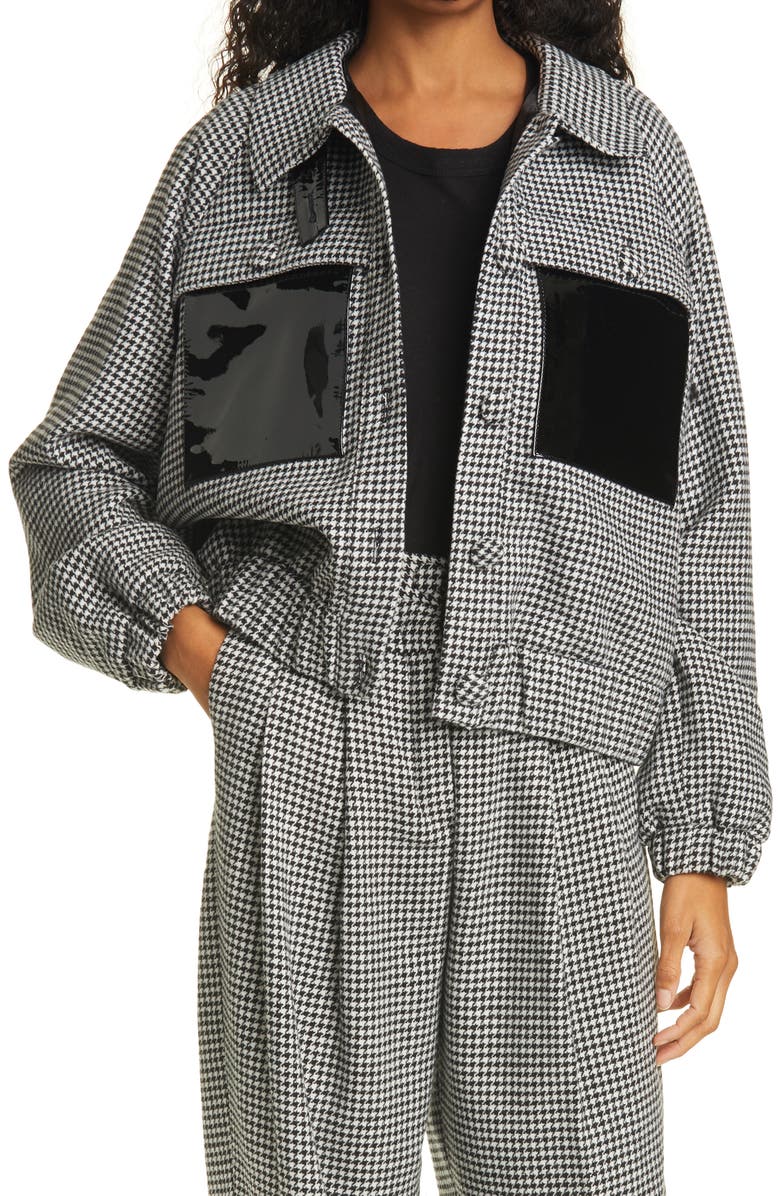 REMAIN Birger Christensen Women's Odette Leather Trim Houndstooth Wool Blend Jacket, Main, color, 