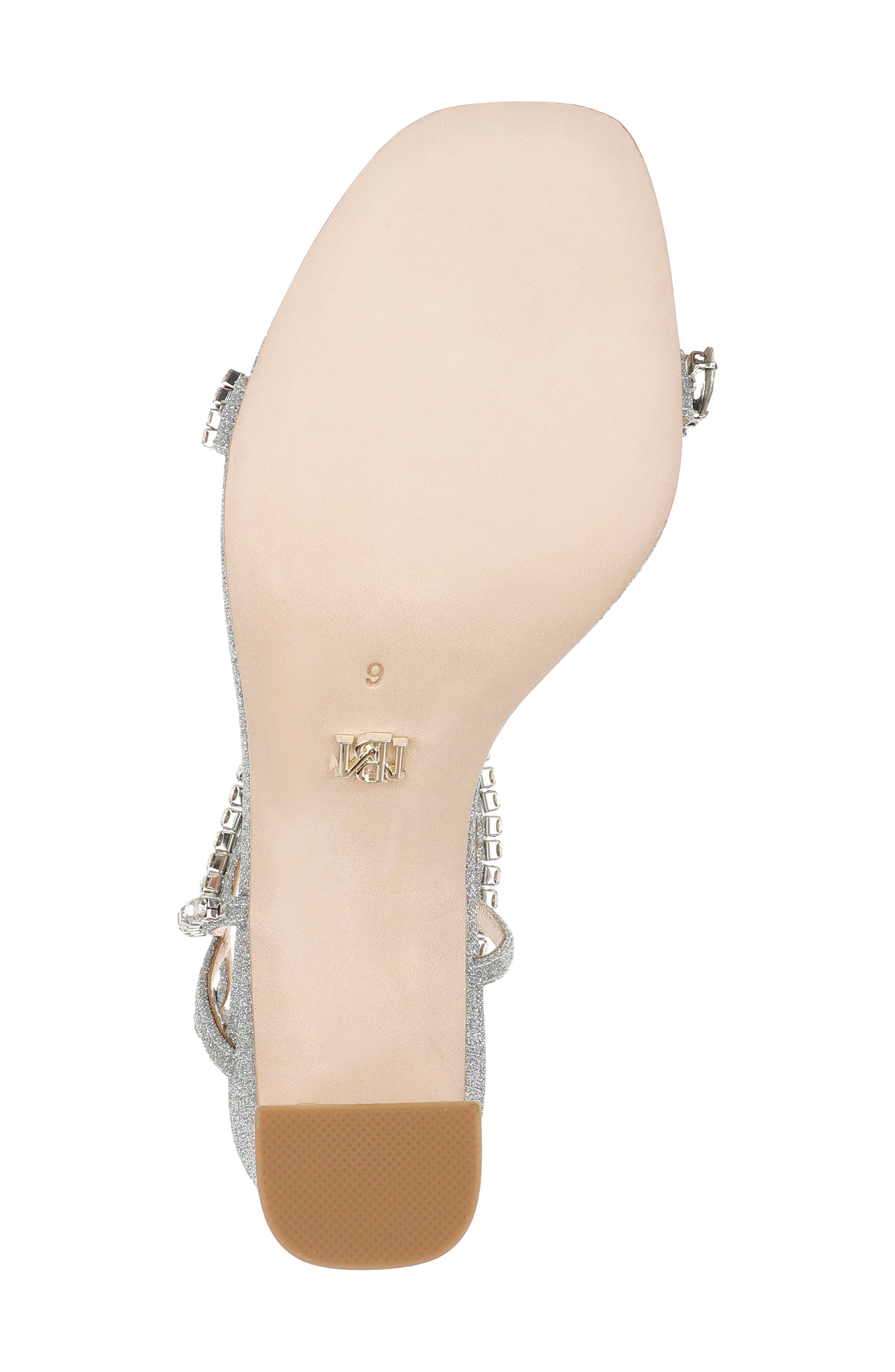 BADGLEY MISCHKA Tanisha Crystal Ankle Strap Sandal, Alternate, color, Silv Textl