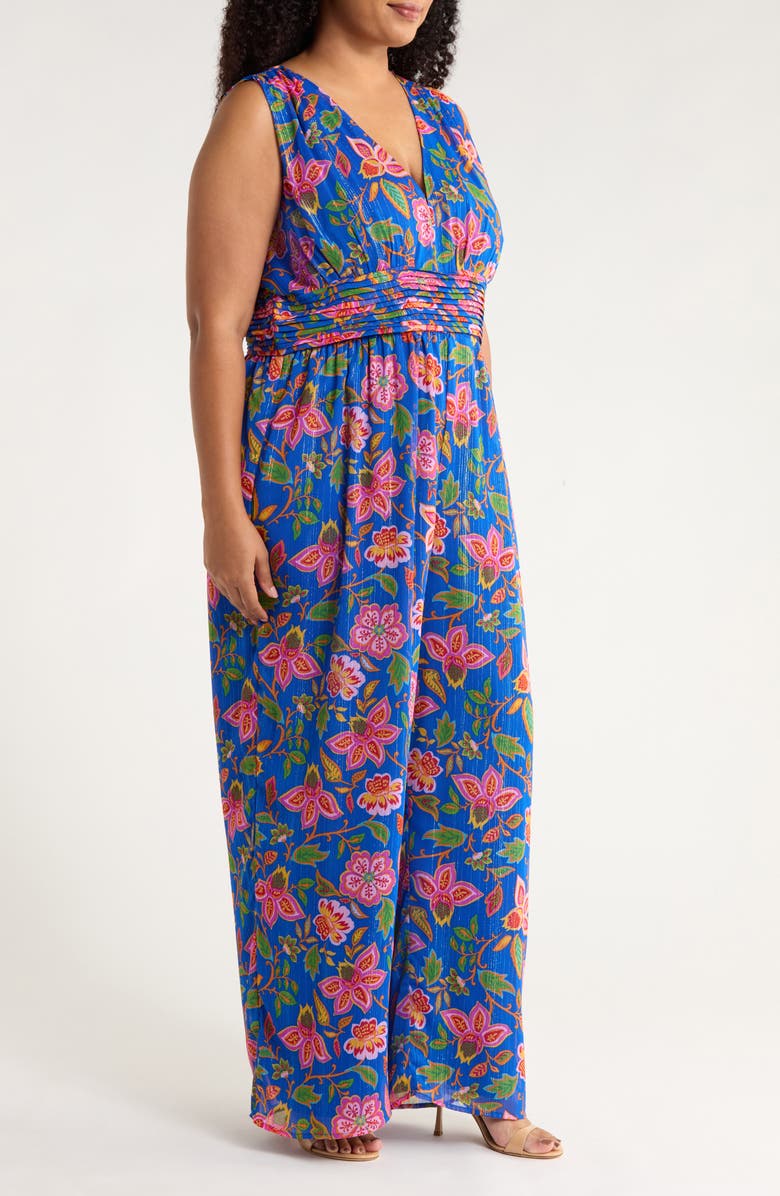 SUGARLIPS Wendey Metallic Stripe Floral Sleeveless Jumpsuit, Alternate, color, Blue-Mult