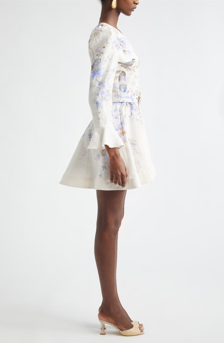 Zimmermann Kindred Spirit Luna Long Sleeve Linen Minidress, Alternate, color, Blue Songbird