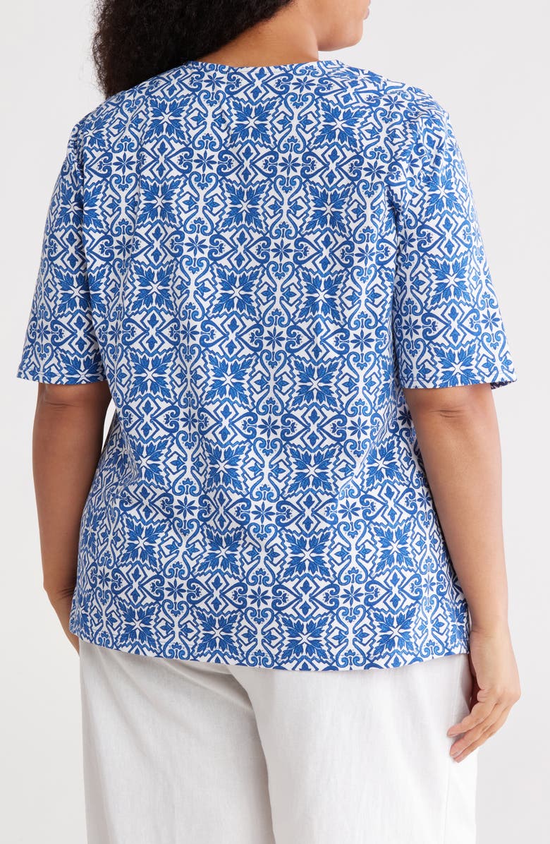 RUBY RD Medallion Print Split Neck T-Shirt, Alternate, color, Blue Multi