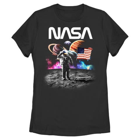 Junior's NASA Astronaut Moon Flag  Graphic T-Shirt