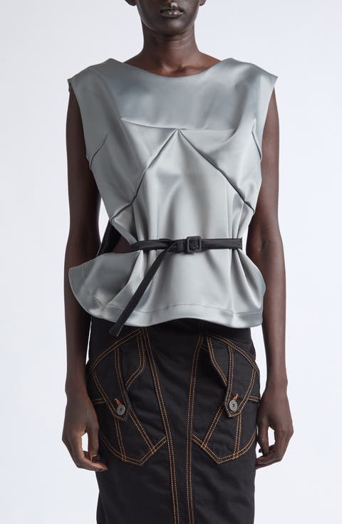 Satin Belted Peplum Top