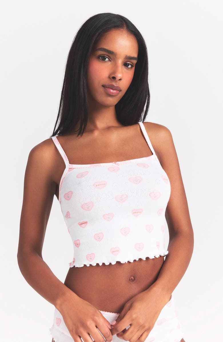 SKIMS Pointelle Ruffle Pajamas, Alternate, color, Snow Lace Hearts