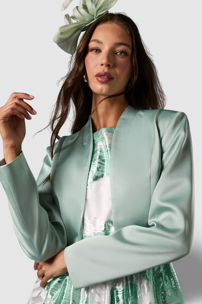 Crop Satin Jacket, Alternate, color, Sage