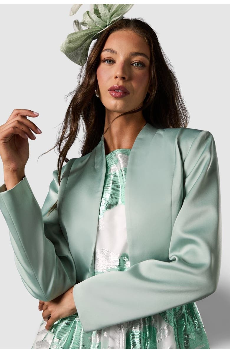 Coast Crop Satin Jacket, Alternate, color, Sage