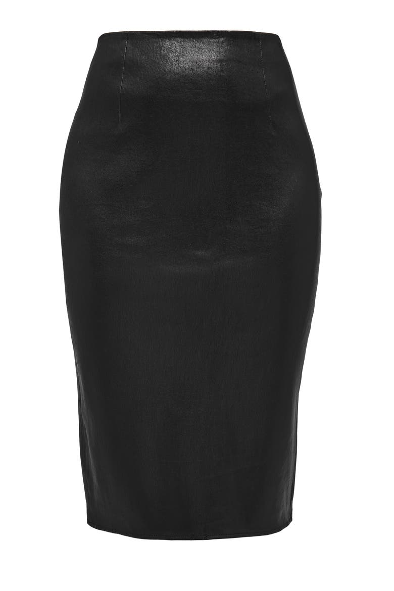 Claude Stretch Leather Skirt, Alternate, color, Black