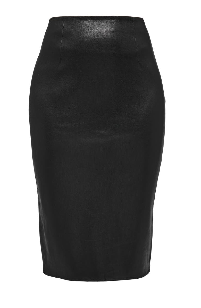 AS by DF Claude Stretch Leather Skirt, Alternate, color, Black