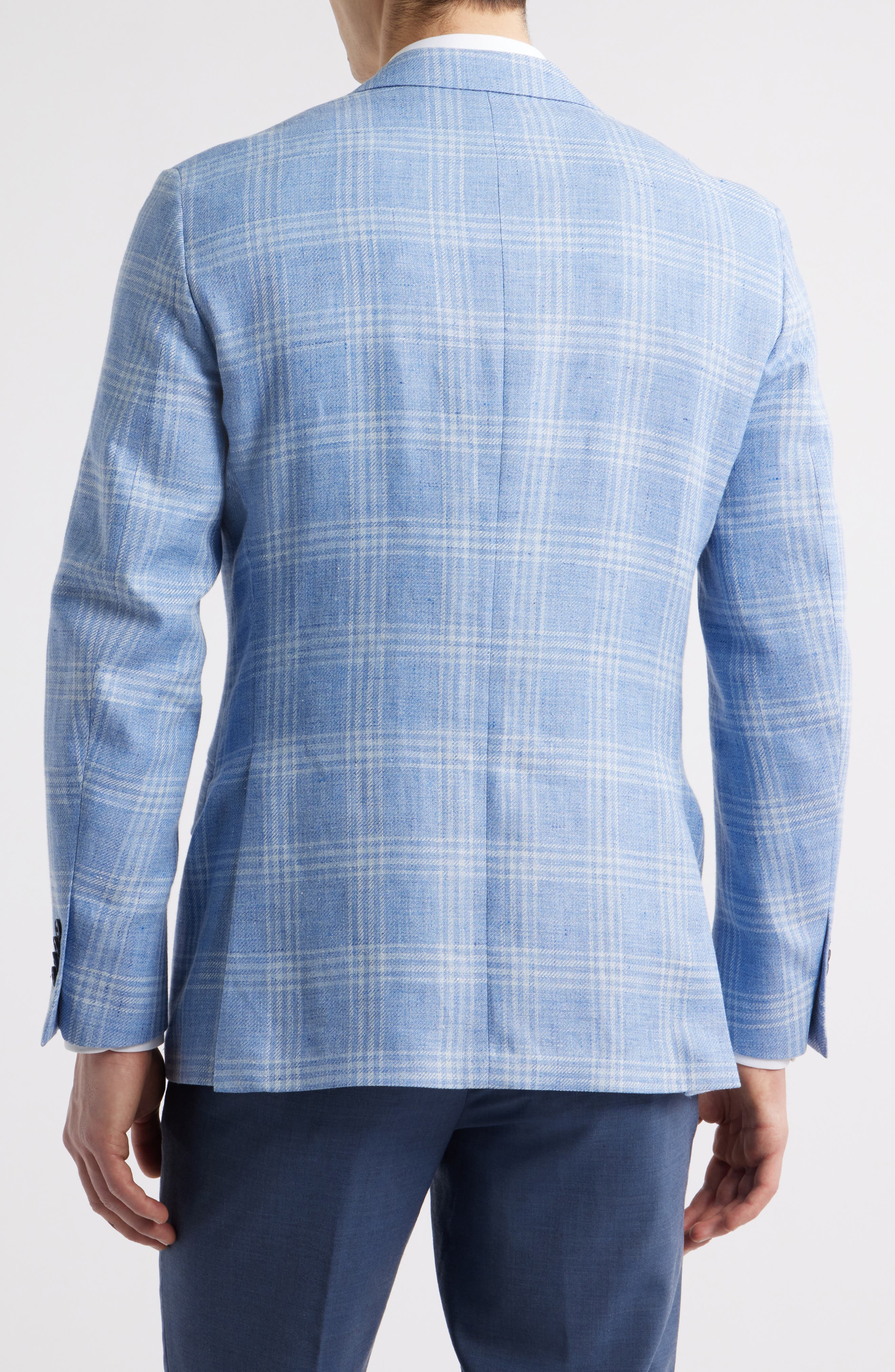Hyperlight Soft Light Blue Check Linen & Wool Sport Coat - image 2