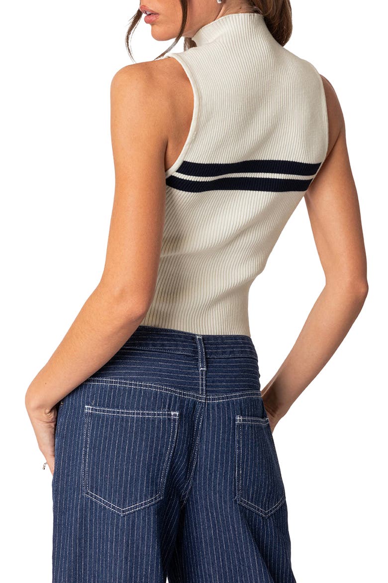 Eliza Funnel Neck Ribbed Crop Sleeveless Sweater, Alternate, color, WHITE