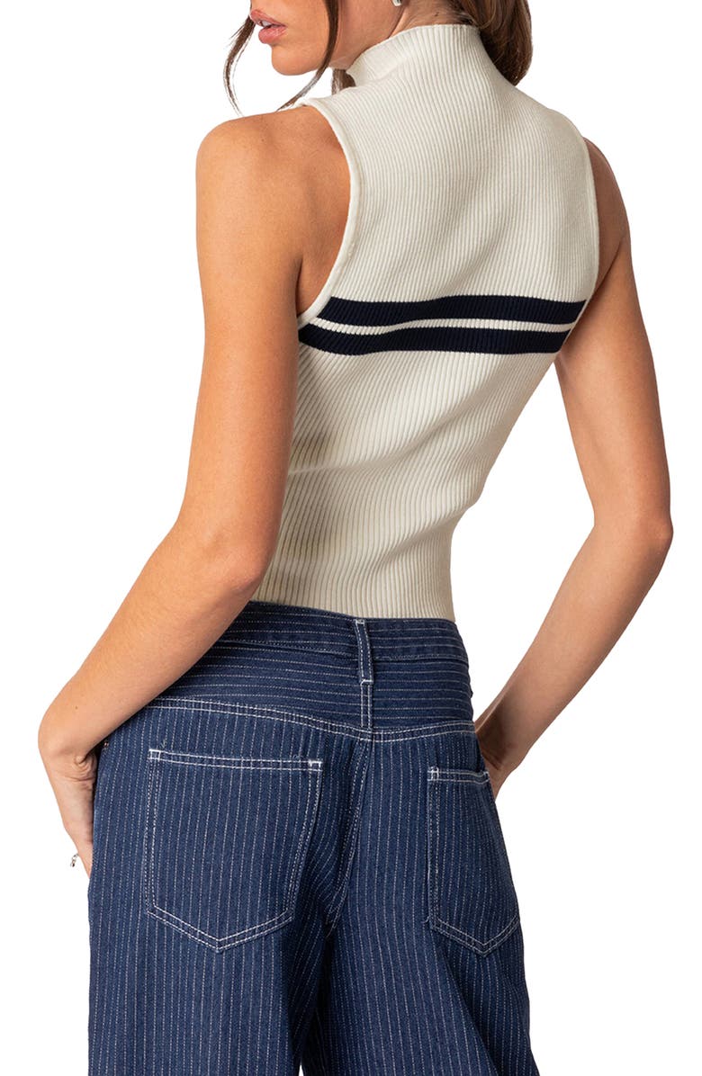 EDIKTED Eliza Funnel Neck Ribbed Crop Sleeveless Sweater, Alternate, color, White