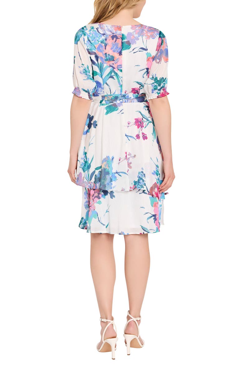 Tahari ASL Ruffle Hem Faux Wrap Dress, Alternate, color, Ivory Floral