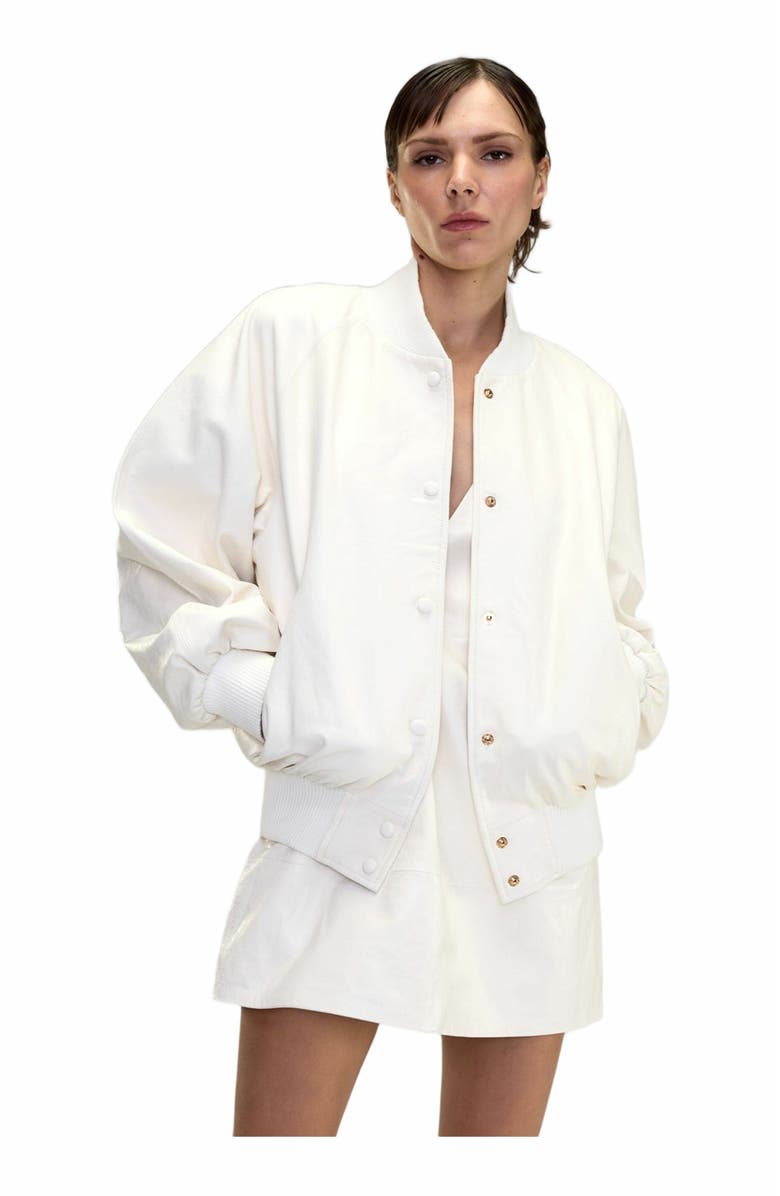 Cynthia Rowley LEATHER OVERSIZED BOMBER JACKET, Alternate, color, 