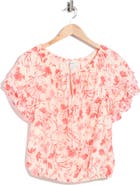CeCe Floral Tie Keyhole Short Sleeve Top