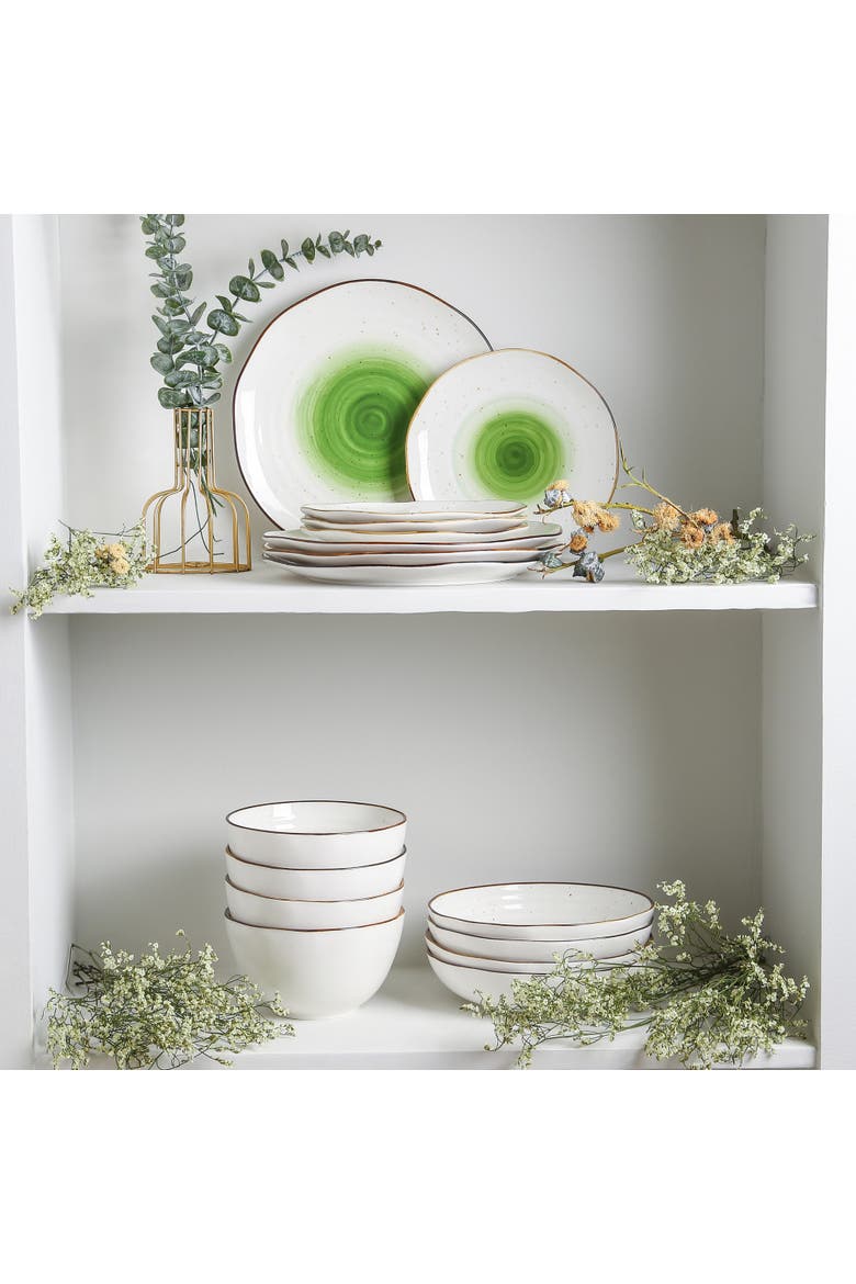 Luma Porcelain 16-Piece Dinnerware Set, Alternate, color, Green