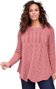 Roaman's Scallop Hem Pointelle Sweater