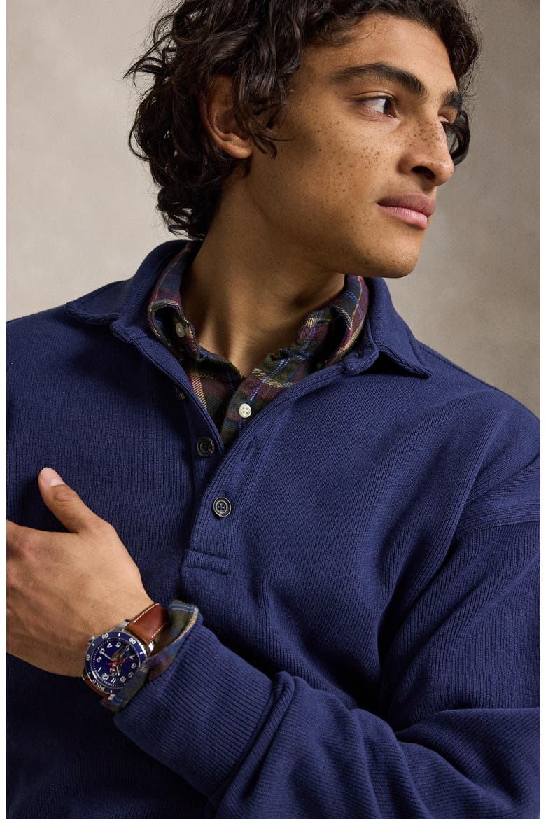 Sueded Heritage Rib Knit Pullover, Alternate, color, NAVY