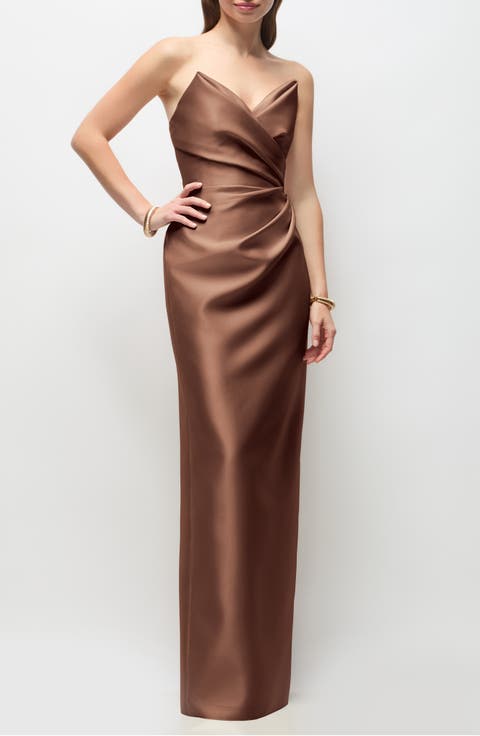 Rebecca Strapless Satin Column Gown