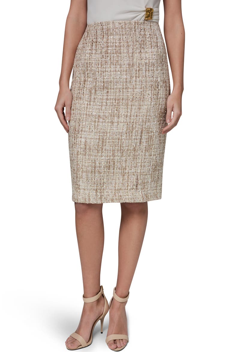 Sequin Tweed Pencil Skirt, Main, color, BEIGE/ DARK CREAM MULTI