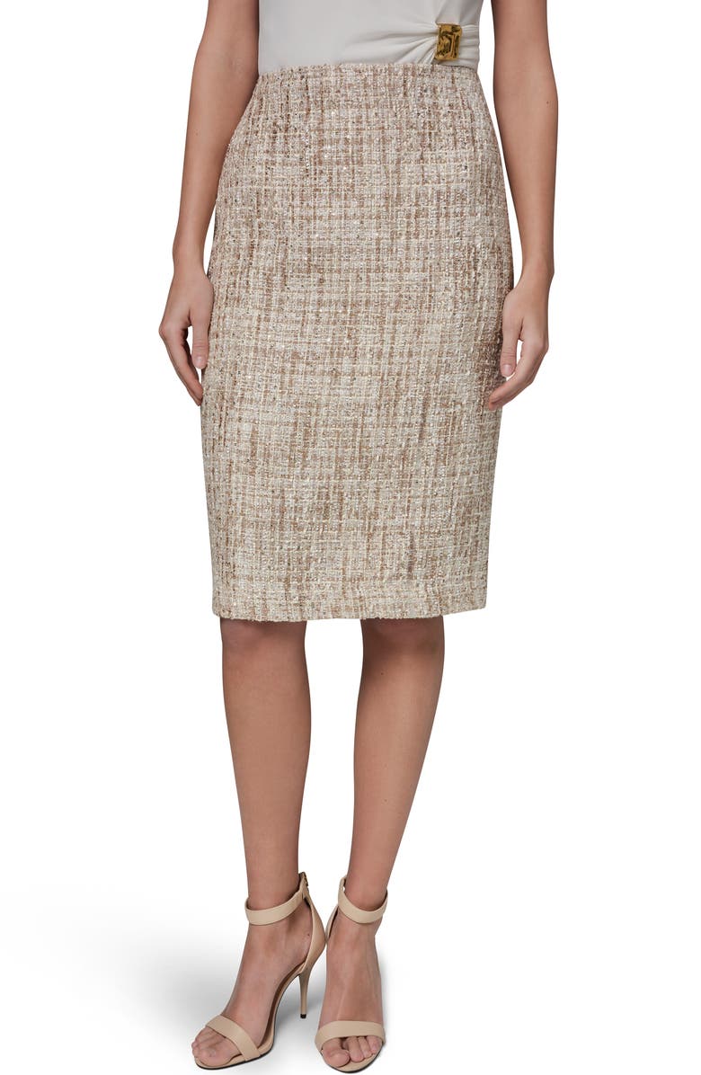 Donna Karan New York Sequin Tweed Pencil Skirt, Main, color, Beige/ Dark Cream Multi