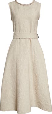 Max Mara Carmen Leaf Jacquard Belted Midi Dress