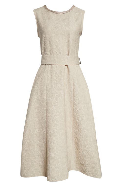 Max Mara Carmen Leaf Jacquard Belted Midi Dress In Neutral