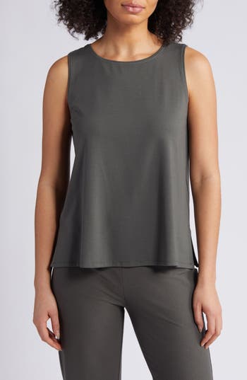 Eileen Fisher Crewneck Jersey Tank In Grove