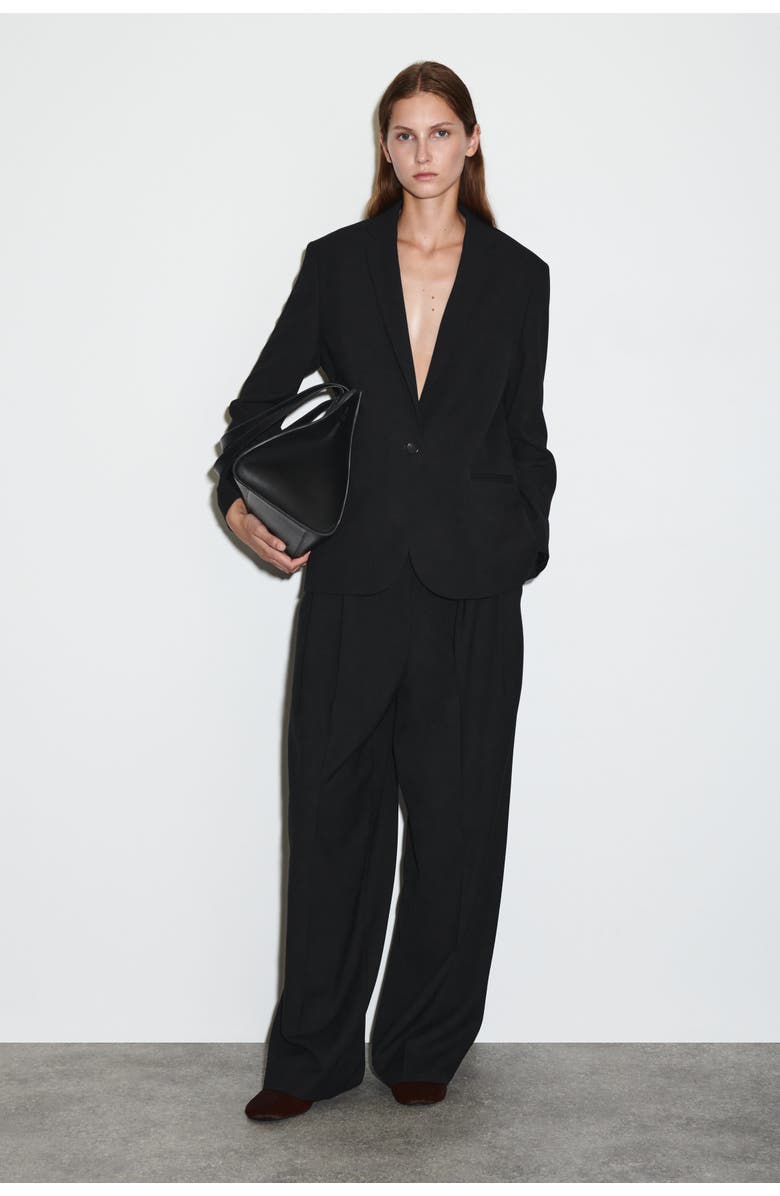 COS Wool-blend Blazer, Alternate, color, Black