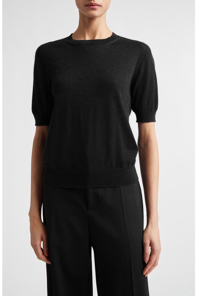 Honor Short Sleeve Cashmere Crewneck Sweater, Main, color, BLACK