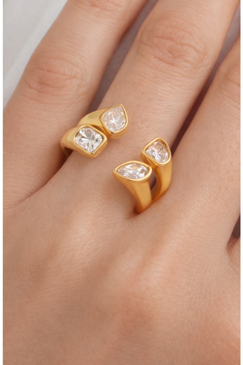 Gold Tone Cubic Zirconia Open Ring, Alternate, color, Gold