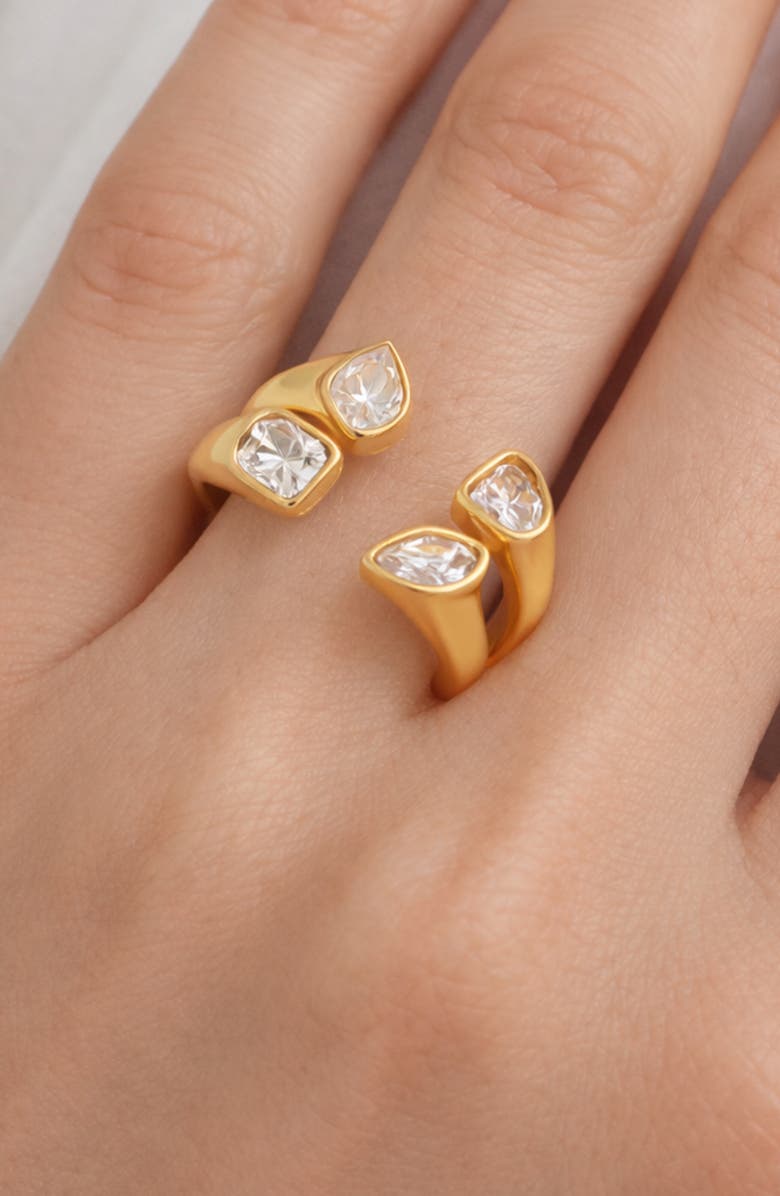 Kellery Gold Tone Cubic Zirconia Open Ring, Alternate, color, Gold