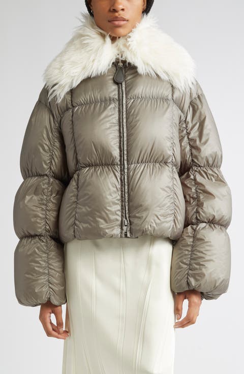 Short Quilted Blosuon Jacket with Deatachable Faux Fur Collar