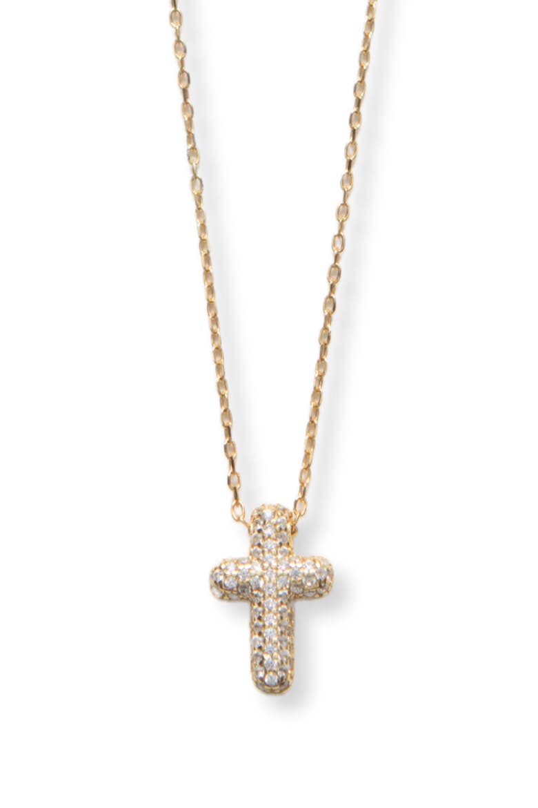 Pavé Cubic Zirconia Cross Pendant Necklace, Main, color, GOLD
