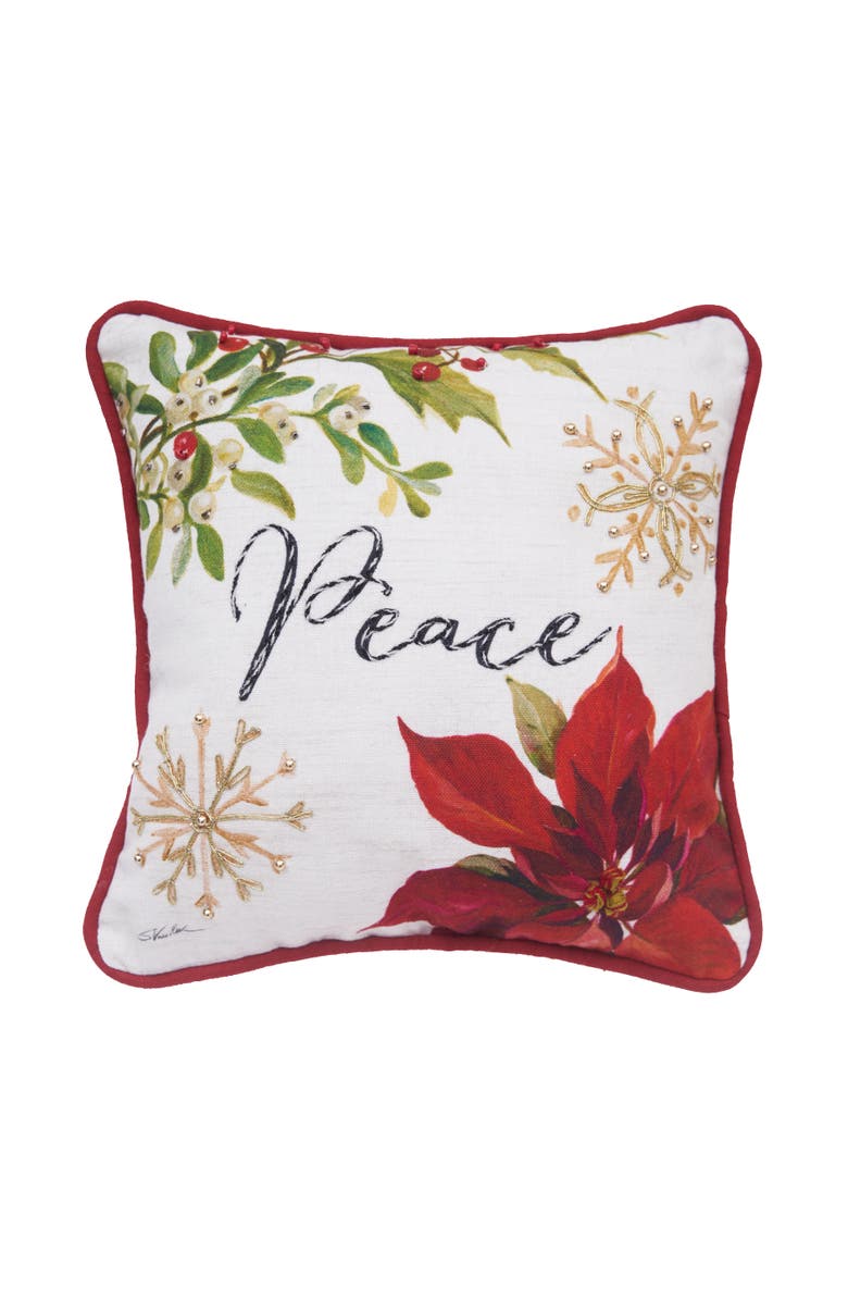 C&F Home Peace Poinsettia Small/Petite Christmas Accent Pillow, 10" x 10", Main, color, Green