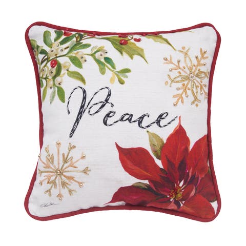 Peace Poinsettia Small/Petite Christmas Accent Pillow, 10" x 10"